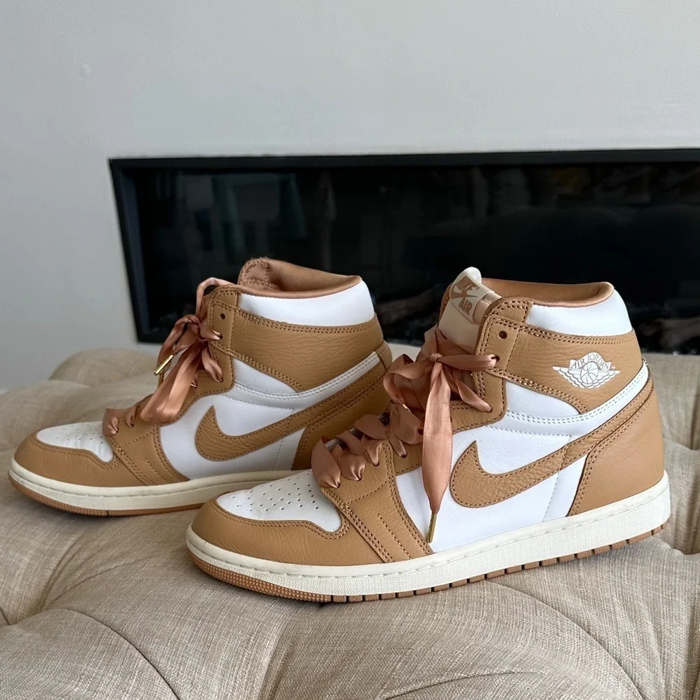 Nike Women's Tan and White High-Top Sneakers